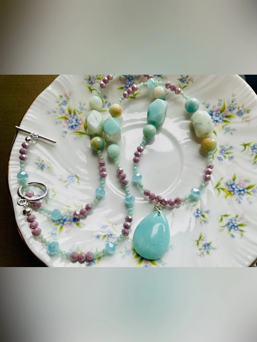 Pastel Mint Teardrop Necklace & Earring Set - Women Jewelry